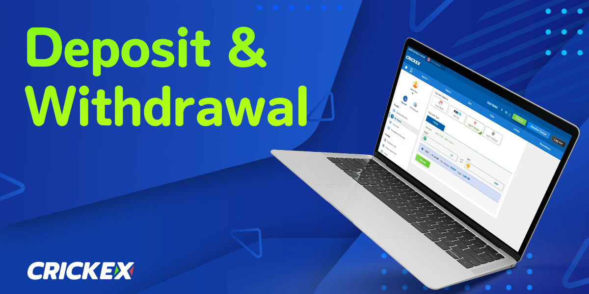 Table with payment methods, commissions and payment rates for deposits and withdrawals from Crickex